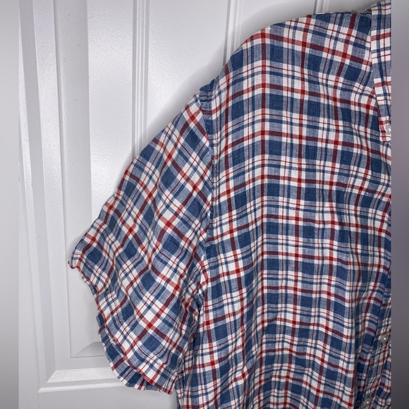 J Crew Blue/Red Checkered Short Sleeve Button Down Shirt - Picture 4 of 6